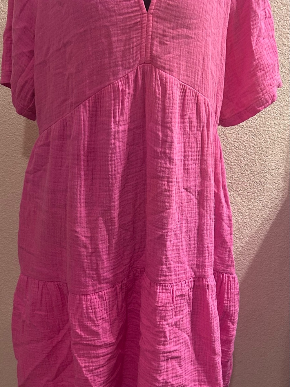 GAP Hot Pink Gauze Tiered Dress
